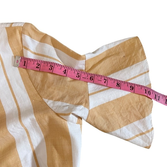 Express Cotton Ruffle Flare Sleeve Wrap Dress in Tan + White Stripes Size Small - Picture 5 of 10